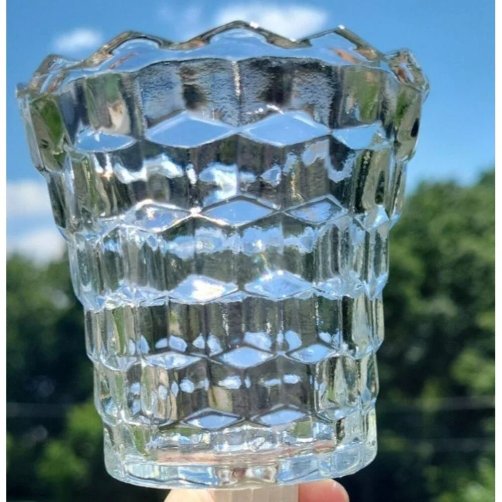 Set of 4 Clear Glass Cube Cut Cubist Peg Votive Cup Candle Holders for Sconces